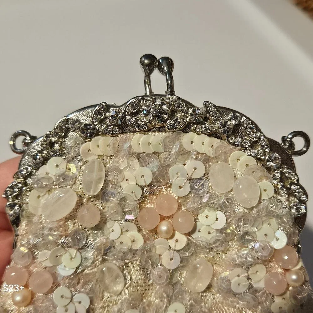 VERY RARE STATEMENT HAUTE COUTURE SIMAN TU PINK PEARL CRYSTAL EVENING BAG CLUTCH
